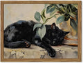 Framed Black Cat Canvas Wall Art, Vintage Sleeping Cat by Unknown