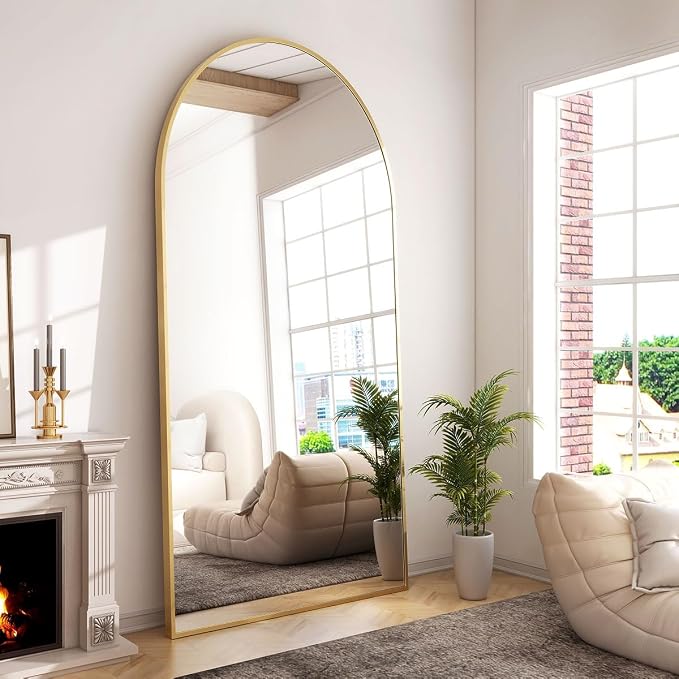 GLSLAND-34x76 inch Wall Mount Arched Full Length Mirror-Aluminum Alloy Frame by GLSLAND