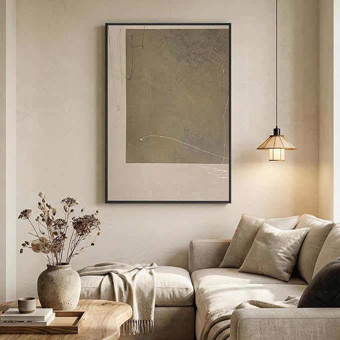 Framed Neutral Abstract Wall Art, Modern Beige and Taupe Canvas Prints - Image 5