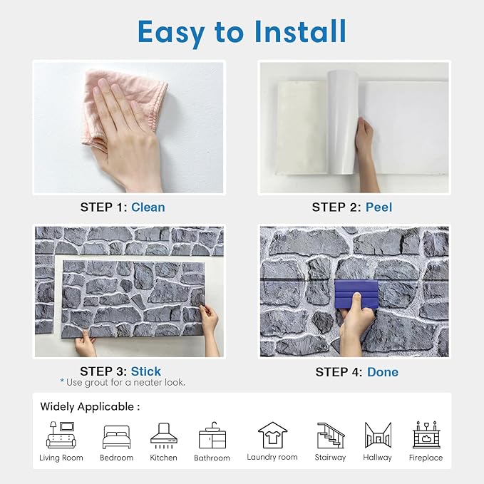 COMSTICKC 3D Gray Stone Wall Panel Peel and Stick, DIY Lightweight PVC Stone - Image 8