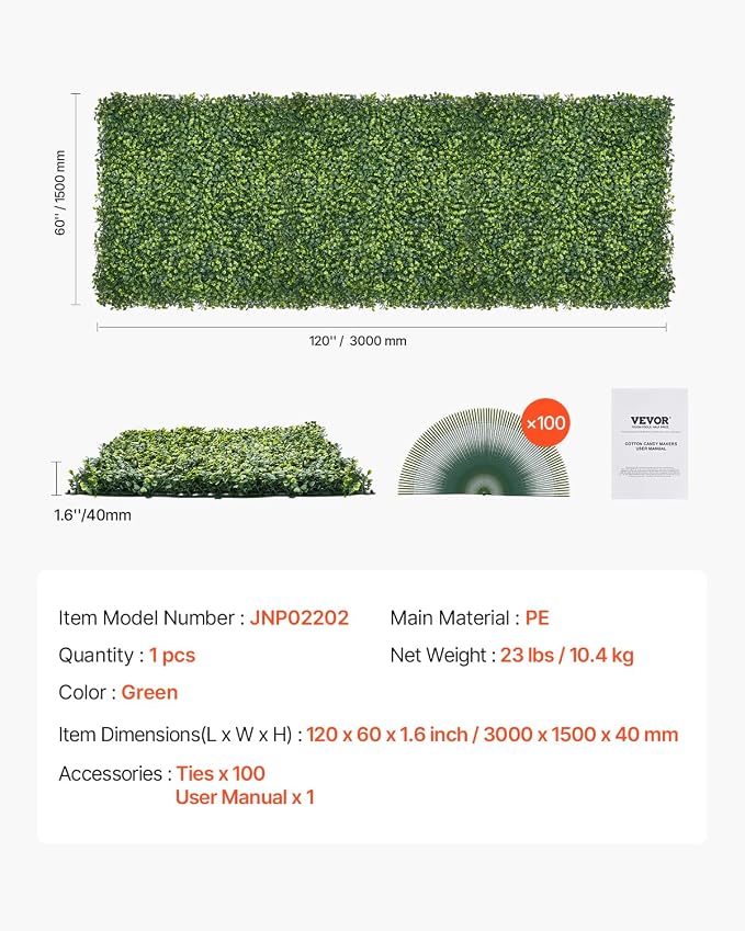 VEVOR Artificial Grass Wall Panels, 60 x 120 inch, Milan Grass Greenery Boxwood - Image 7