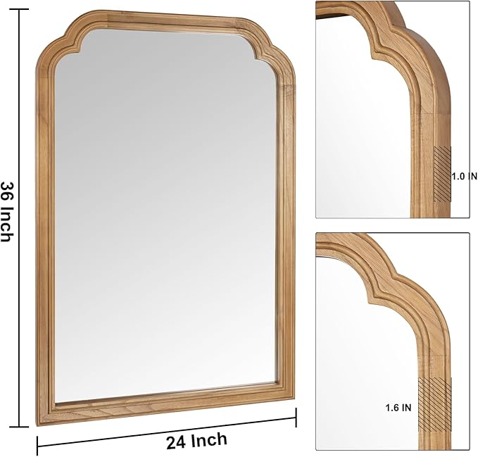 Wood Bathroom Mirror for Wall, 36 x 24 Inch Large Decorative Wall Mirror - Image 2