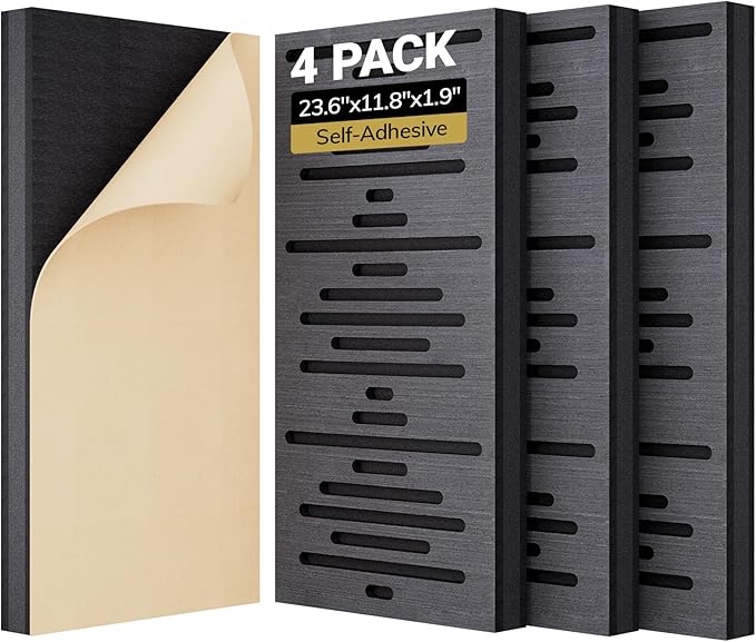 TONOR 4-Pack Acoustic Wood Wall Panels, 23.6” * 11.8” * 1.9” 3D Self-adhesive by TONOR