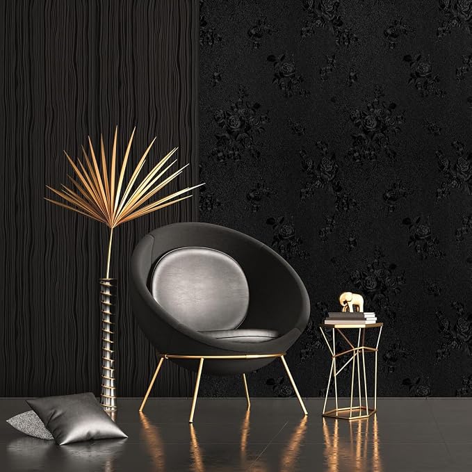 Erfoni Black Peel and Stick Wallpaper Black Floral Embossed Contact Paper - Image 5