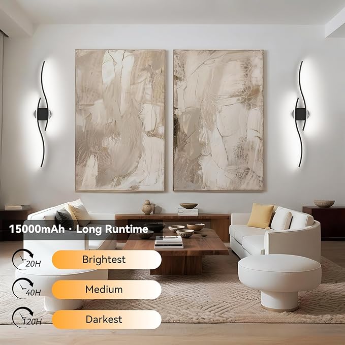 hunhun Battery Operated Wall Sconces Set of Two, Wireless Wall Sconce - Image 3