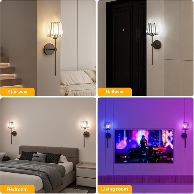 Crystal Battery Operated Wall Sconces Set of 2, 12 RGB and 3CCT Dimmable Wall - Image 8