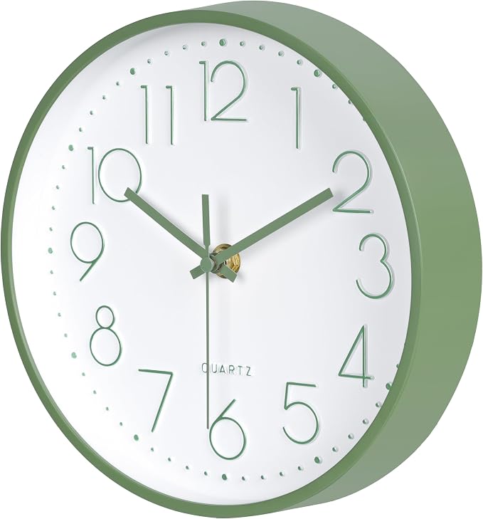 Modern Green Bathroom Wall Clocks 8 Inch Non-Ticking Battery Operated - Image 2
