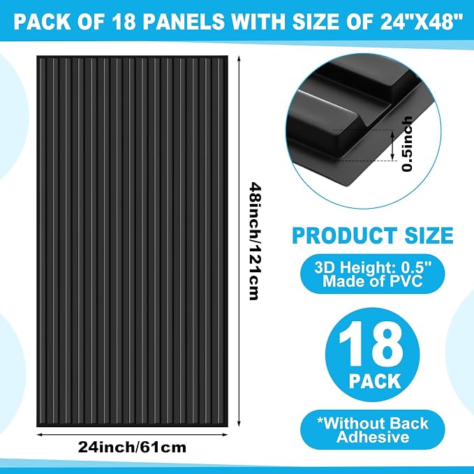 Nuanchu 18 Pack 4x2 FT 3D Slat Wall Panels Large PVC Fluted Panel Decorative - Image 2