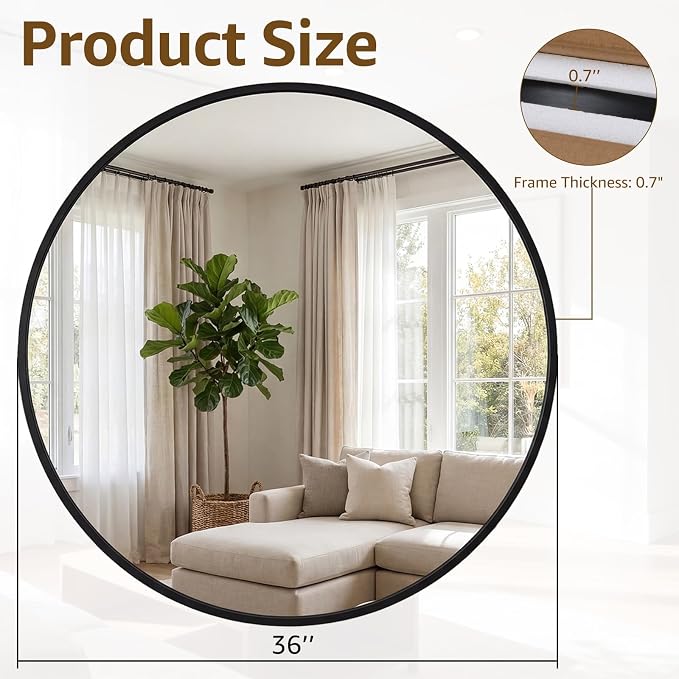 DUMOS 36 Inch Round Wall Mirror, Bathroom Mirror - Image 2