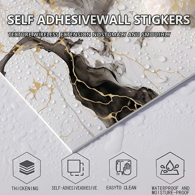 10pcs Peel and Stick Tile Shower Waterproof Marble Tiles Wall Panels, - Image 5