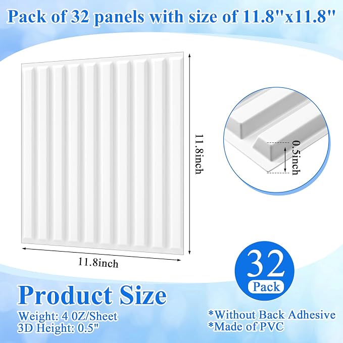 Nuanchu 32 Pcs 3D Slat Wall Panels, Paintable Waterproof Textured Tiles - Image 2