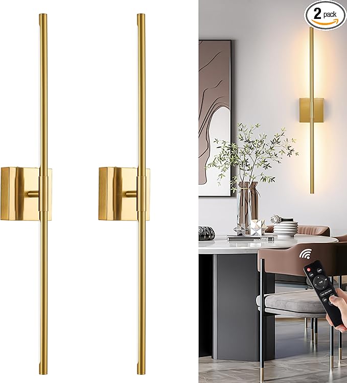 Morauroral Gold Battery Operated Wall Sconces, Dimmable Wall Sconces by Morauroral