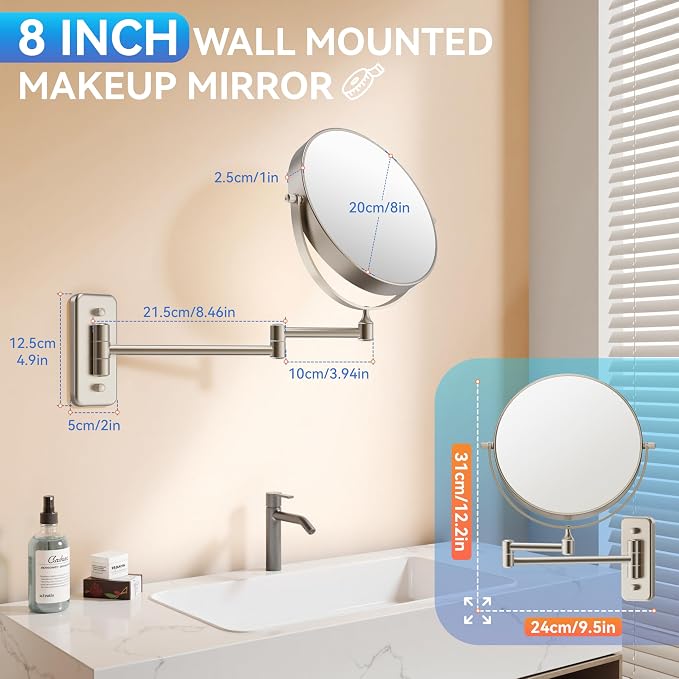 Auxmir 1X/30X Wall Mounted Makeup Mirror, Double-Sided Magnifying Mirror - Image 4