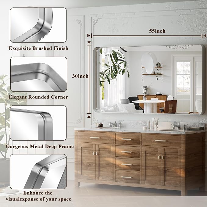 55"x 30" Silver Bathroom Mirror - Image 4
