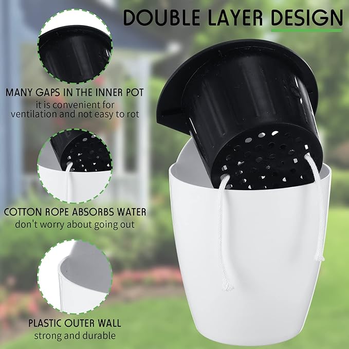 Yungyan 20 Sets 5" Self Watering Hanging Planter White Lazy Flower Pots Plastic - Image 4