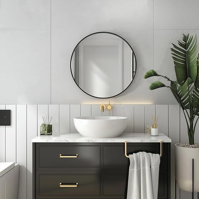 Sunniry Black Circle Mirror, Round Bathroom Mirror 20 inch, Round Wall Mirror - Image 4