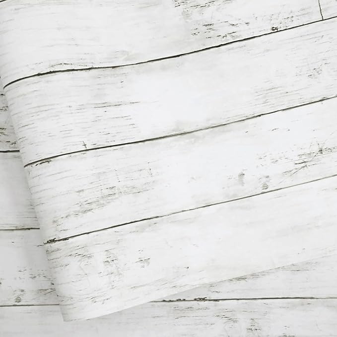 White Grey Wood Paper 17.71 in X 205 in Self-Adhesive Removable Peel and Stick by Abyssaly