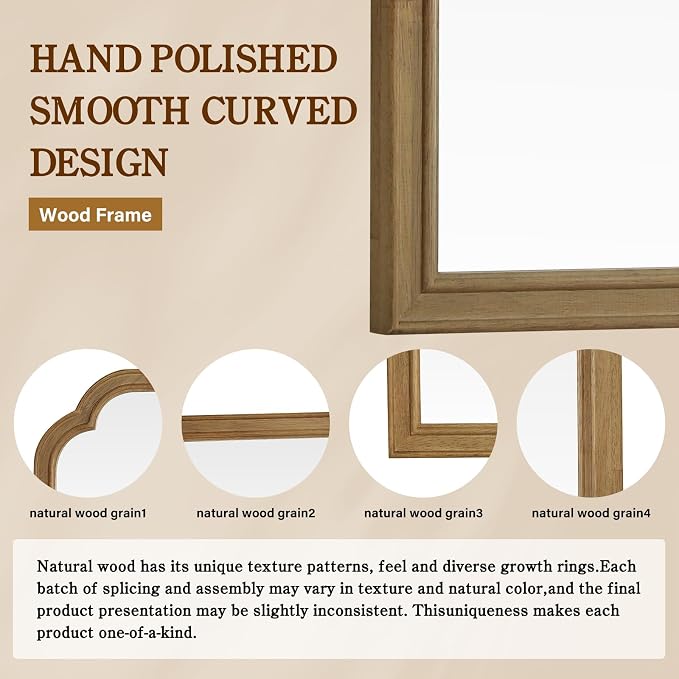 WallBeyond Wood Frame Wall Mirror Rounded Corner Arch Rectangle Mirror - Image 7