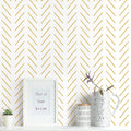 Erfoni Yellow and White Peel and Stick Wallpaper Modern Herringbone Wallpaper by Erfoni