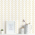 Erfoni Yellow and White Peel and Stick Wallpaper Modern Herringbone Wallpaper by Erfoni