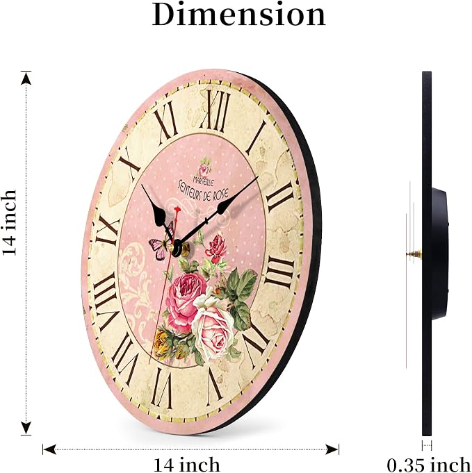 VIKMARI Home 14 Inch Battery Operated Silent Non-Ticking Vintage Wall Clock - Image 2