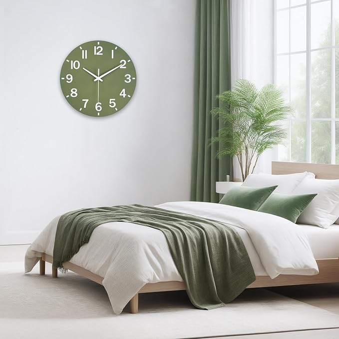 HZDHCLH Wall Clock 10 Inch Silent Non Ticking Wood Battery Operated Green - Image 8