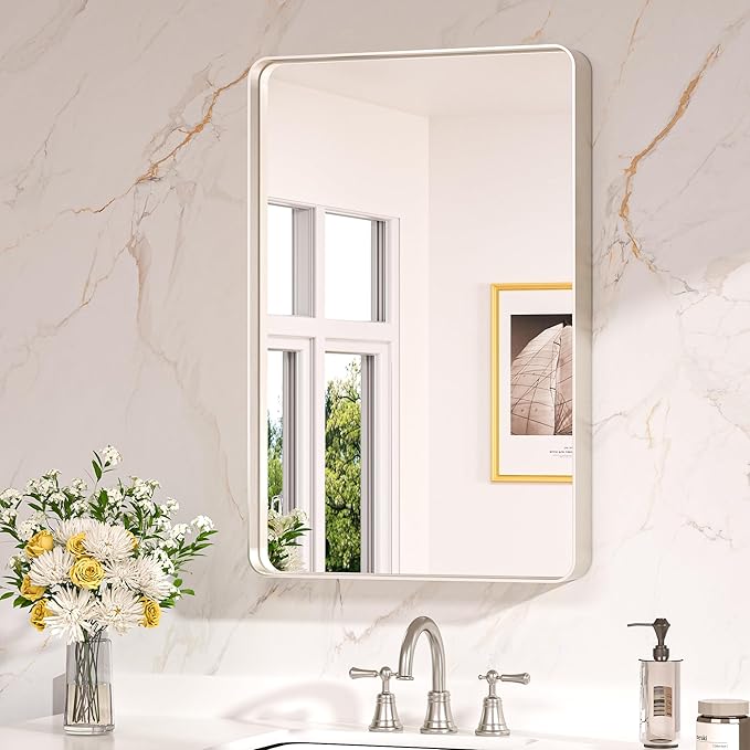 Keonjinn 20 x 30 Inch Brushed Nickel Bathroom Mirrors by Keonjinn