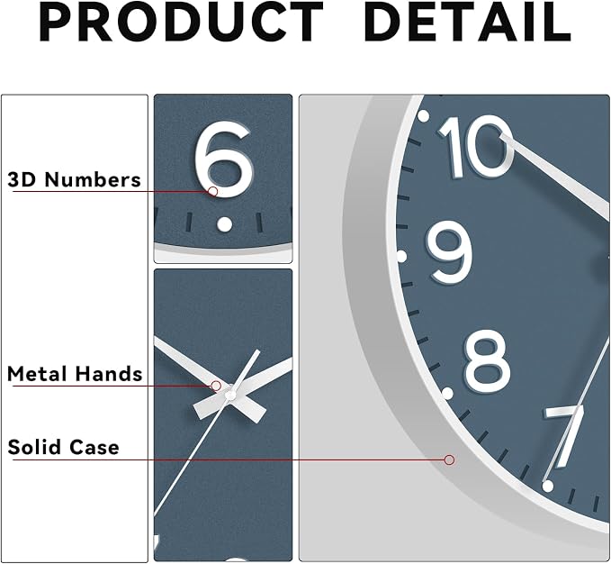 Roymnie Wall Clock, Silent Wall Clocks Battery Operated 8 Inch-Modern Non - Image 6