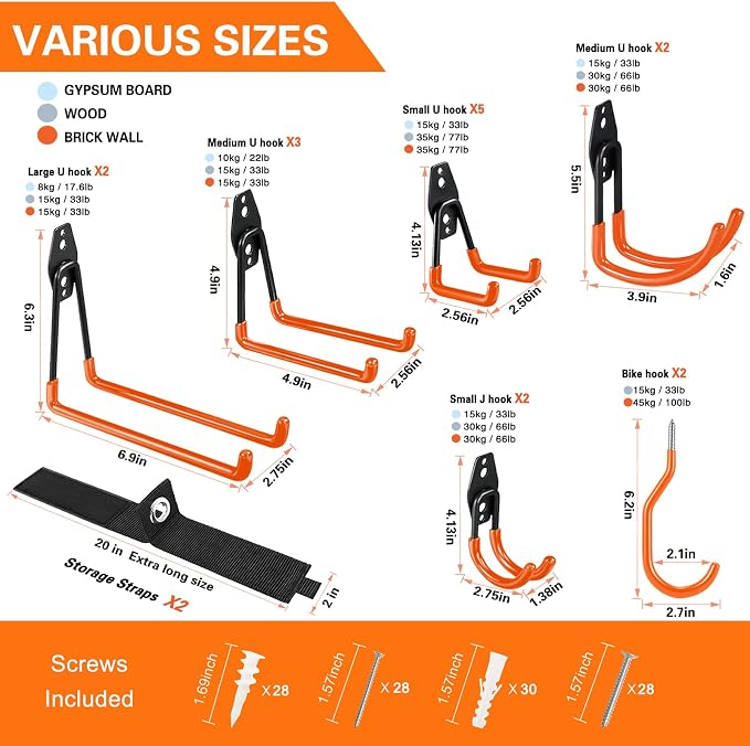 HUPBIPY 18 Pack Garage Hooks Heavy Duty Utility Steel - Image 3