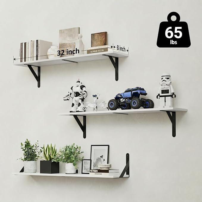 WOPITUES Floating Shelves for Wall 32″W x 8″D, Long Wall Mounted Shelves Set of - Image 3