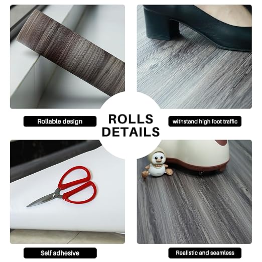 Wood Grain Peel and Stick Floor Tiles – 11.8” Width, Full Roll Length of 394" – - Image 3