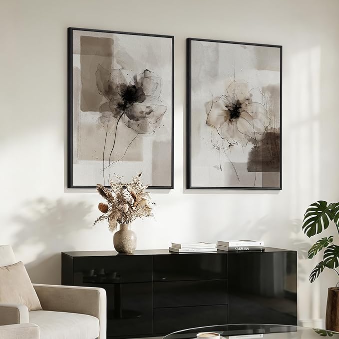 Framed Neutral Abstract Floral Wall Art - Image 2