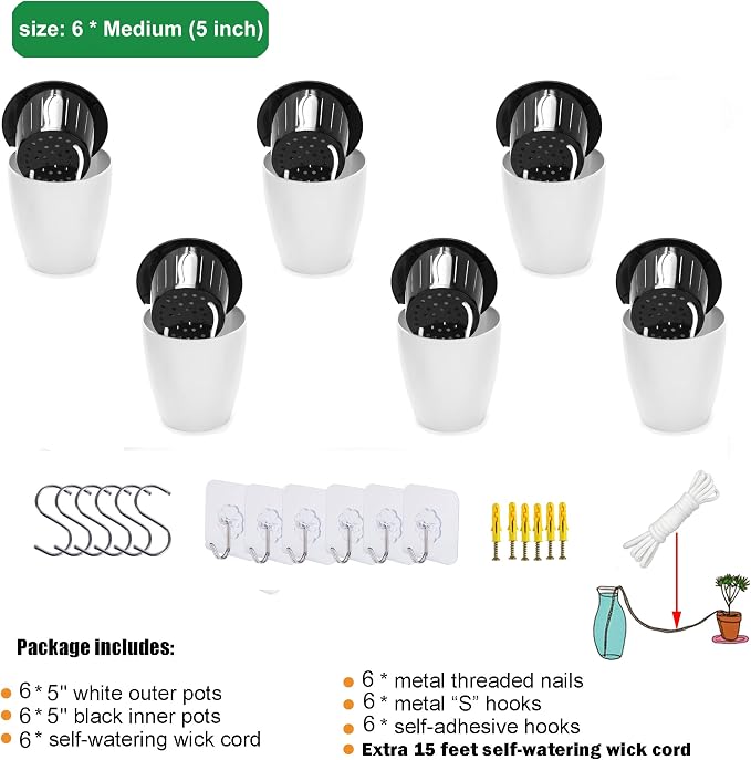 6 Pack Hanging Planter Wall Planter Self Watering 5 inch Plant Pot - Image 6