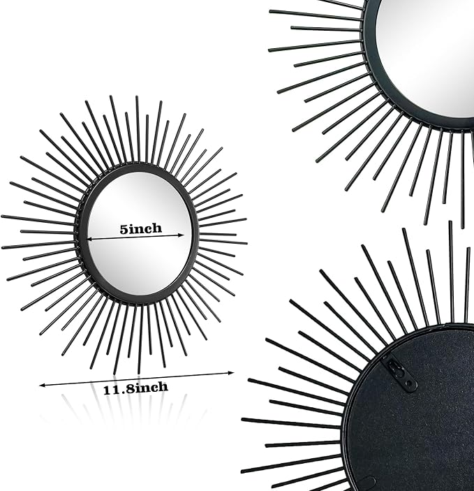 3 Set Sunburst Mirrors for Wall Decorative Metal Mirrors Small Mirror Sets - Image 6