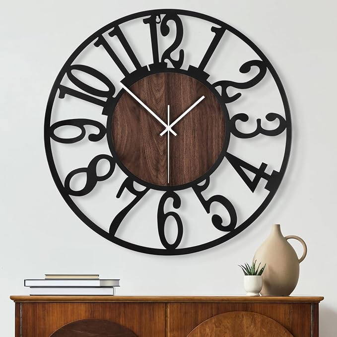 Maxstar Large Round Wall Clock for Living Room Decor Battery Operated Non by Maxstar