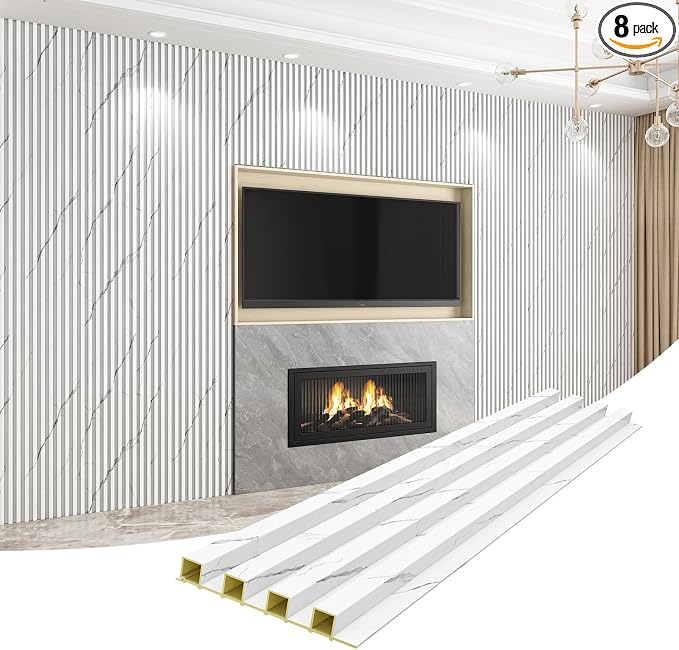 8-Pack WPC Wall Panels 108’’ x 6.1’’ 3D Slat Wall Panel Acoustic Wall Paneling by Unknown