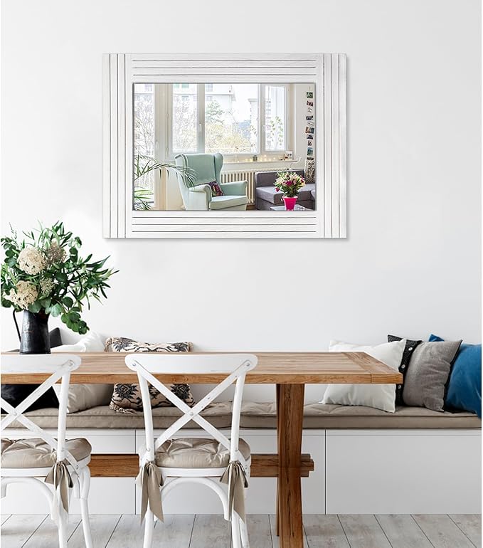 Rustic Wall Mirror, Rectangular Vintage Wood Framed Large Mirror - Image 2