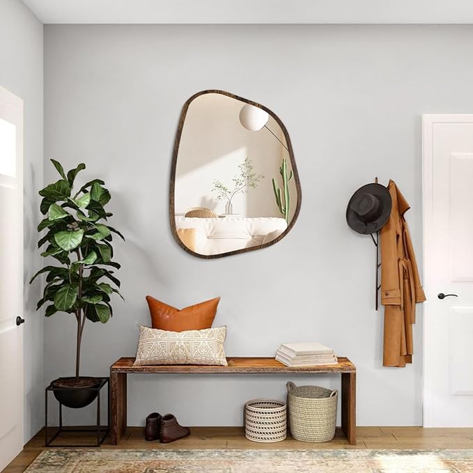 Asymmetrical Mirror Irregular Oval Wall Mirror Modern Wood Frame Unique Shape - Image 5