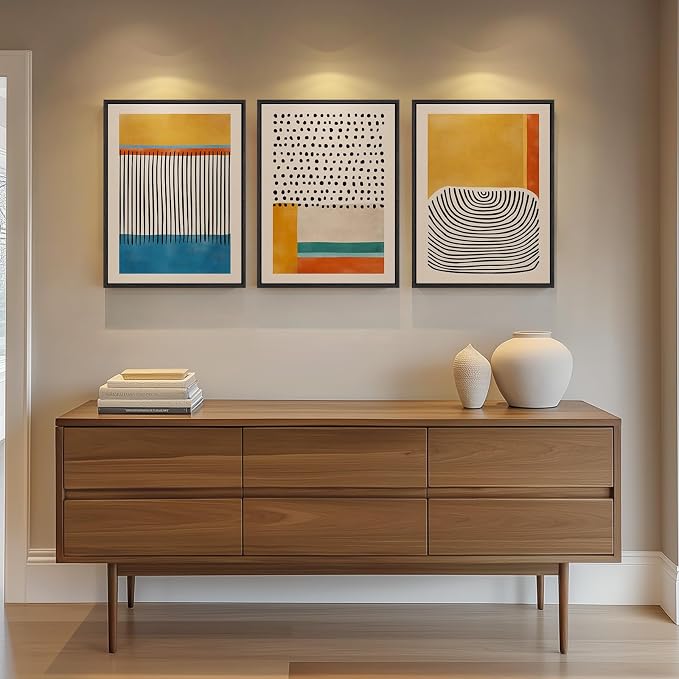 Framed Abstract Mid Century Modern Wall Art Bedroom, 3 Piece Colorful Bright - Image 8