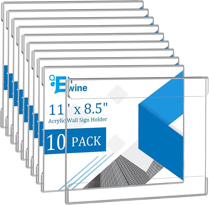 EHWINE 10 Pack 8.5 x 11 Wall Mount Acrylic Sign Holder, Horizontal Wall Signs by EHWINE