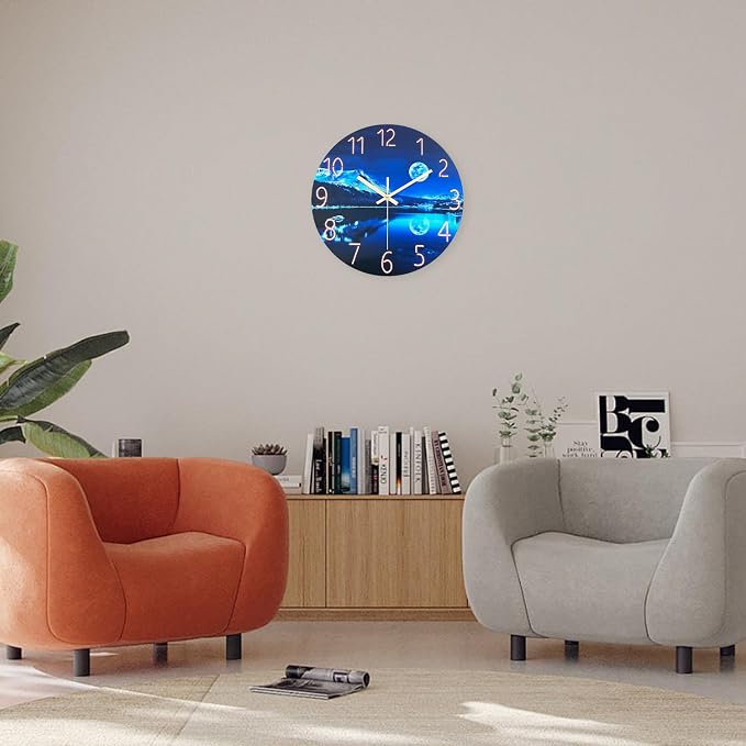 Blue Wall Clocks for Living Room 14 Inch Analog Wall Clock Battery Operated - Image 2