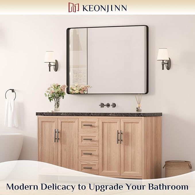 Keonjinn Black Bathroom Mirror for Over Sink, 40 x 30 Inch Rounded Rectangle - Image 2