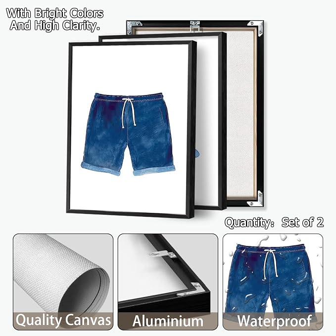 Liyark Set of 2 Retro Navy Blue And White Swimsuit Art Posters Beach Bathing - Image 2