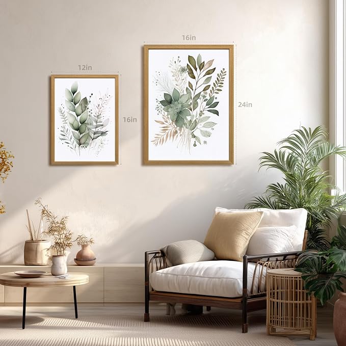LLEEMPI Sage Green Wall Art Set of 3, Modern Watercolor Botanical Wall Decor - Image 4