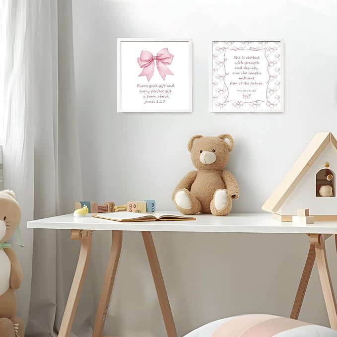 LARTSFRO Coquette Pink Bow Jesus Wall Art Decor Posters, Light Pink Bow - Image 7