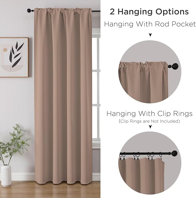 CUCRAF Khaki Blackout Curtains 72 inch Length 2 Panels Set, Rod Pocket Room - Image 3