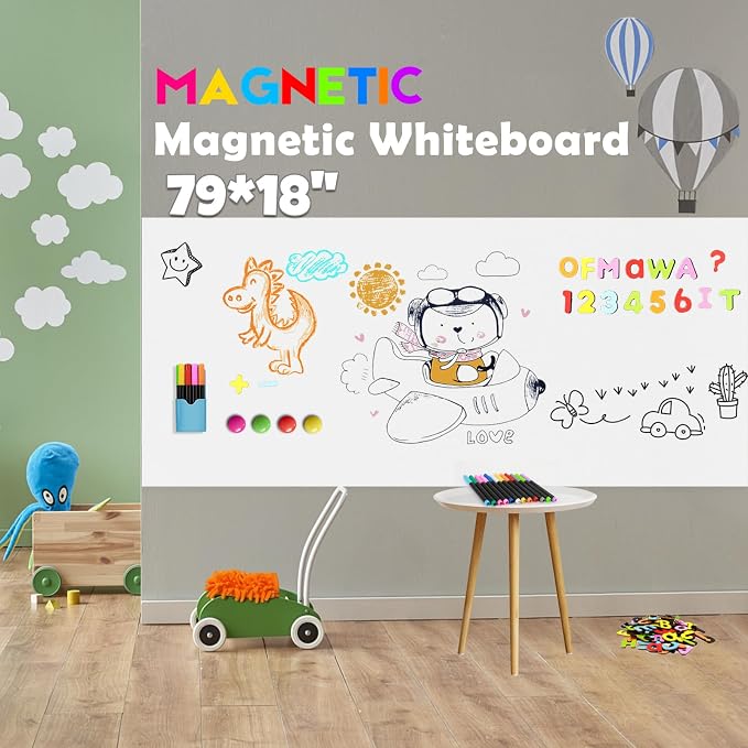 Magnetic Whiteboard Contact Paper 79"x18" Adhesive Magnetic Dry Erase White by Ykall