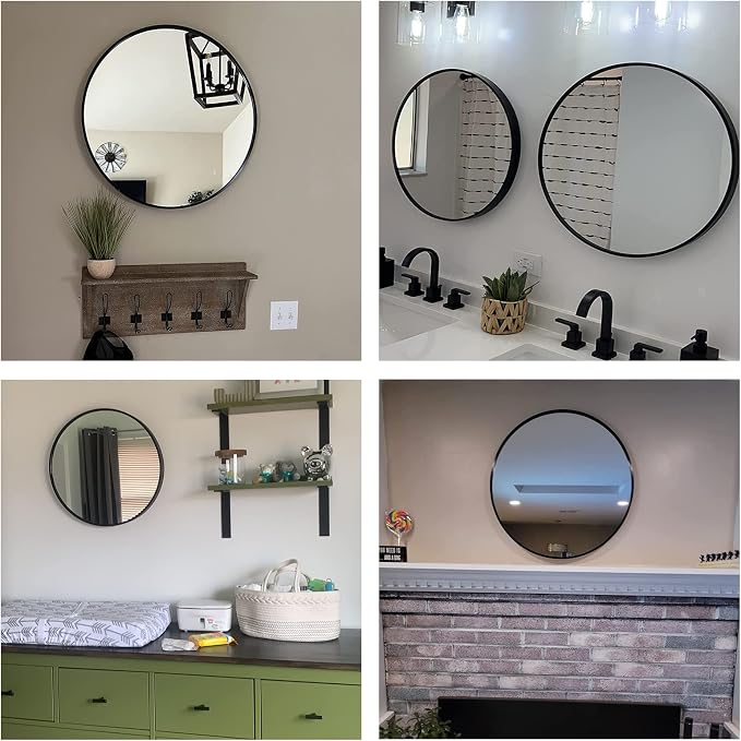 Oruii Black Circle Mirror, 20 inch Round Mirror Metal Frame, Living Room - Image 6