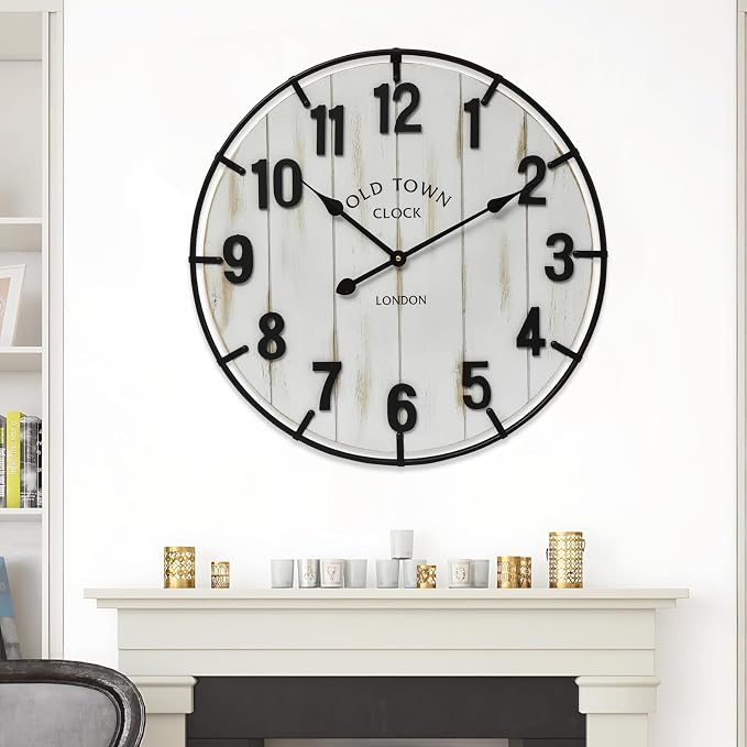 Large Old Town Farmhouse Wall Clock – 24 Inches Rustic Antique Wood - Image 2