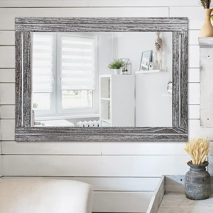 AAZZKANG Rustic Mirror Large 26"x18" Wood Framed Wall Mirrors Rectangle - Image 5